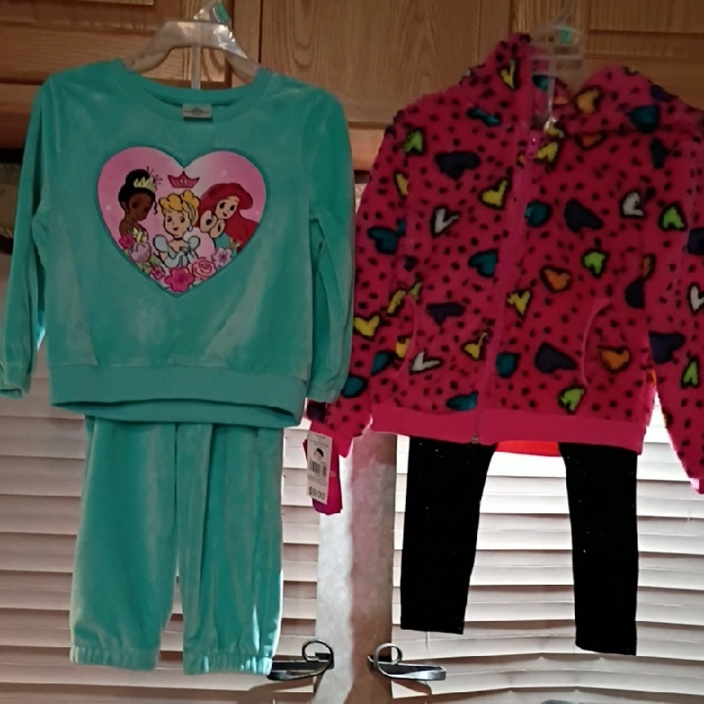 Disney Princess Kids Set - Teal and Pink , Kidgets Pink Jacket Andblack Shiny 👖